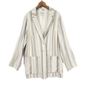 Torrid Linen Blend Two Button Long Line Blazer 1X Tan Ivory Stripe Coastal Chic